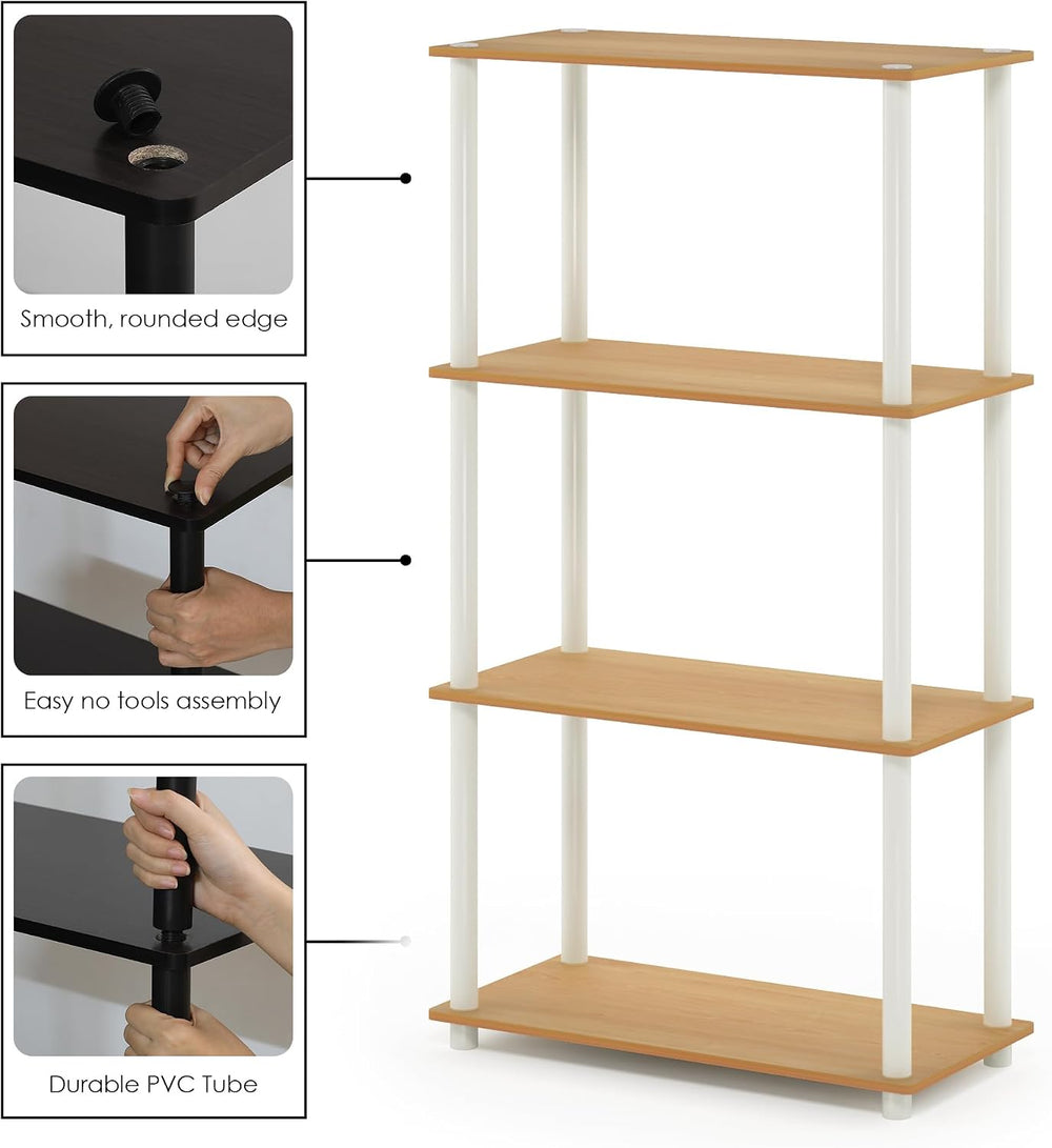 Furinno Turn-N-Tube Storage Shelves, 4-Tier Book Shelf, Corner Shelf, Toolles...