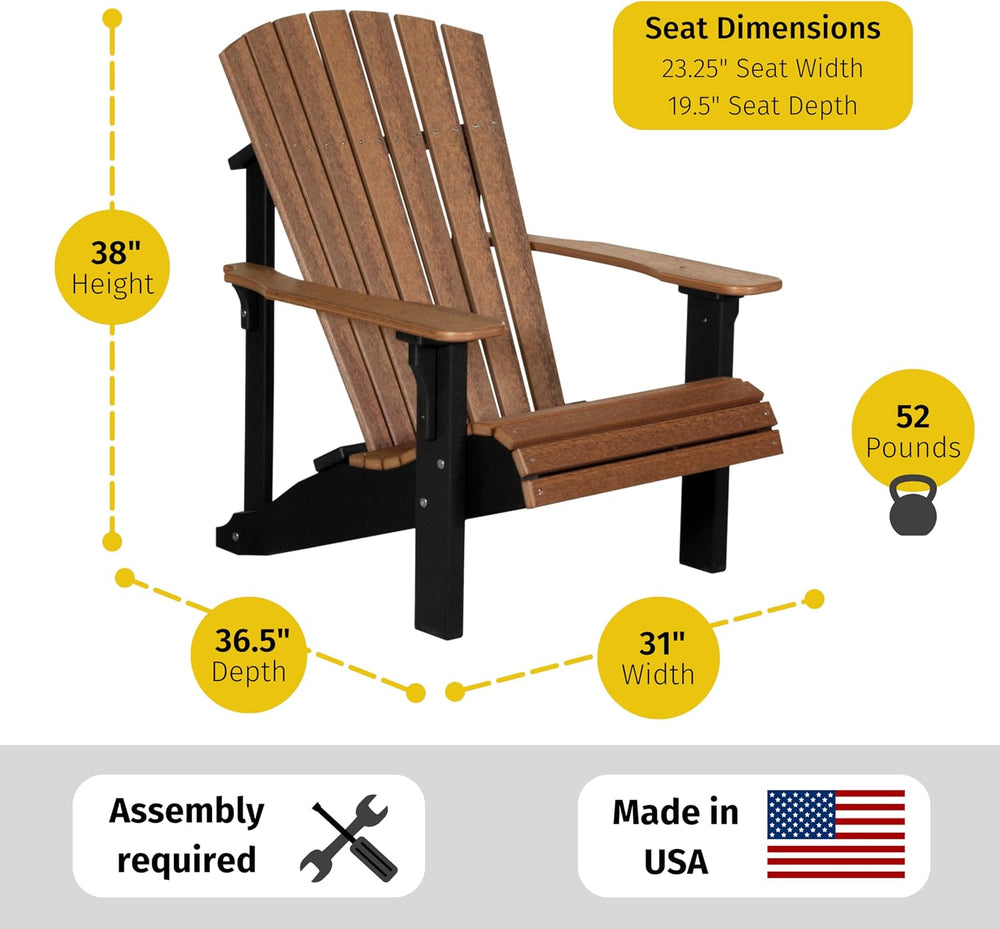 LuxCraft Plastic Poly Deluxe Adirondack Chair, Outdoor Patio Chair for Lawn a...