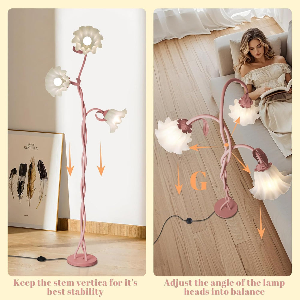 Flower Standing Lamp for Bedroom, Cute Corner Floor Lamp with Flexible Goosen...