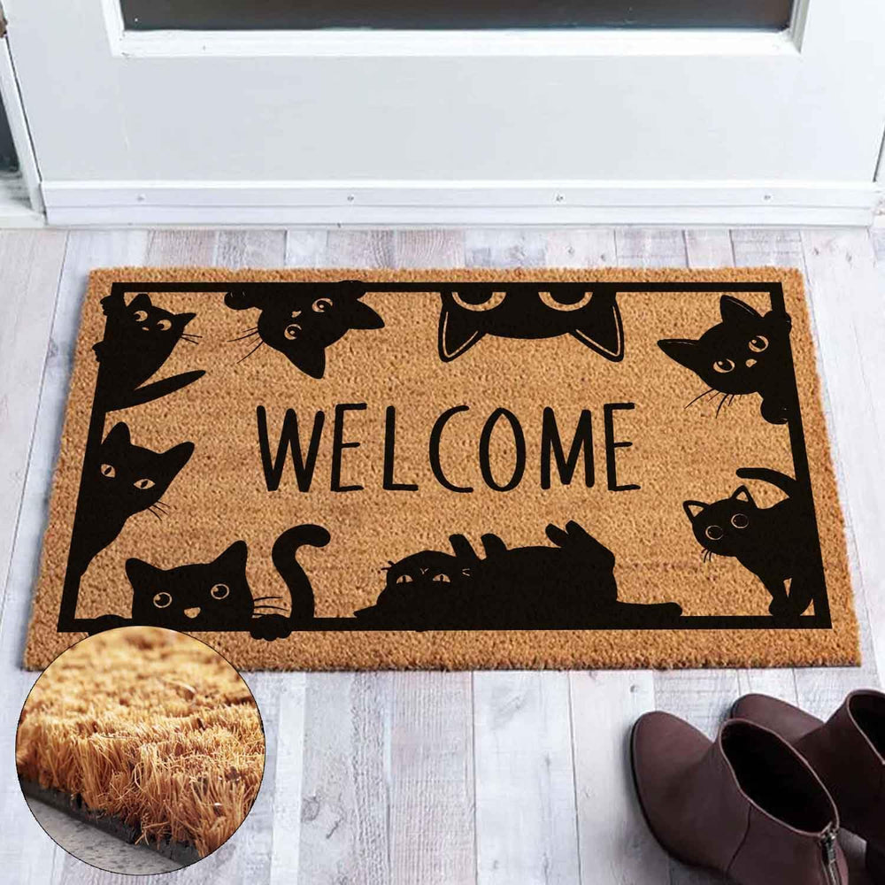Cute Peeking Cat Welcome Doormat, 23.6 x 15.7 Inch, Water Resistant, Modern S...