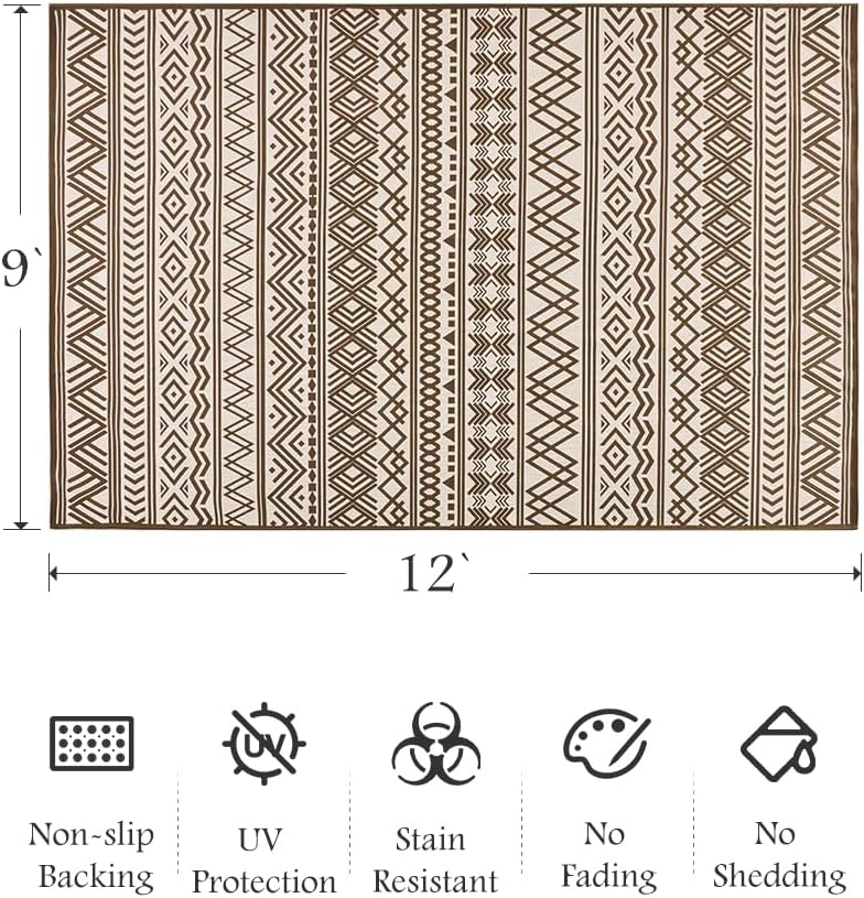 Outdoor Rug Carpet 9x12 ft, Flatweave Textured Outdoor Patio Rug Non Slip Ind...