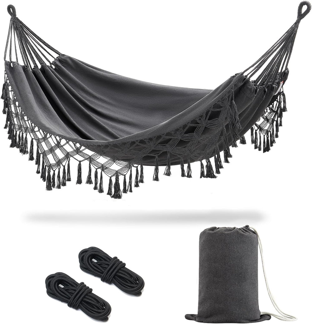 JoyView Boho Macrame Double Hammock with Hanging Ropes & Elegant Tassels ...