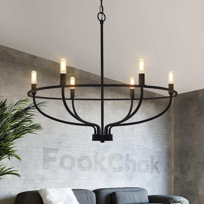 Black Farmhouse Chandelier, 6-Light Dining Room Light Fixture