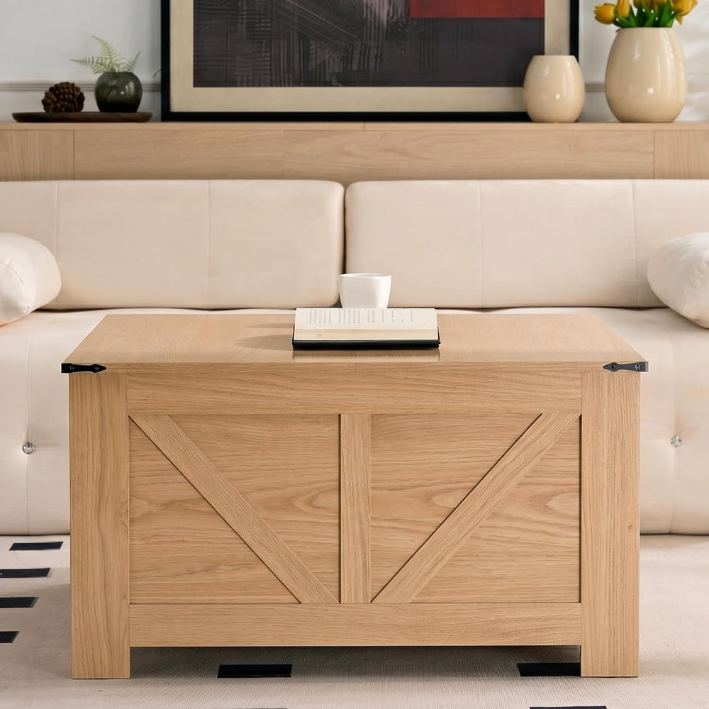 OKYCI Farmhouse Coffee Table for Living Room, Wood Square Coffee Tables, 31.5...