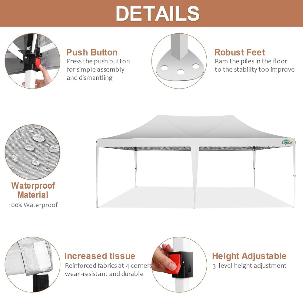 COBIZI 10x20 Pop up Canopy Tent with 6 Sidewalls, Easy up Canopy Tents for Pa...