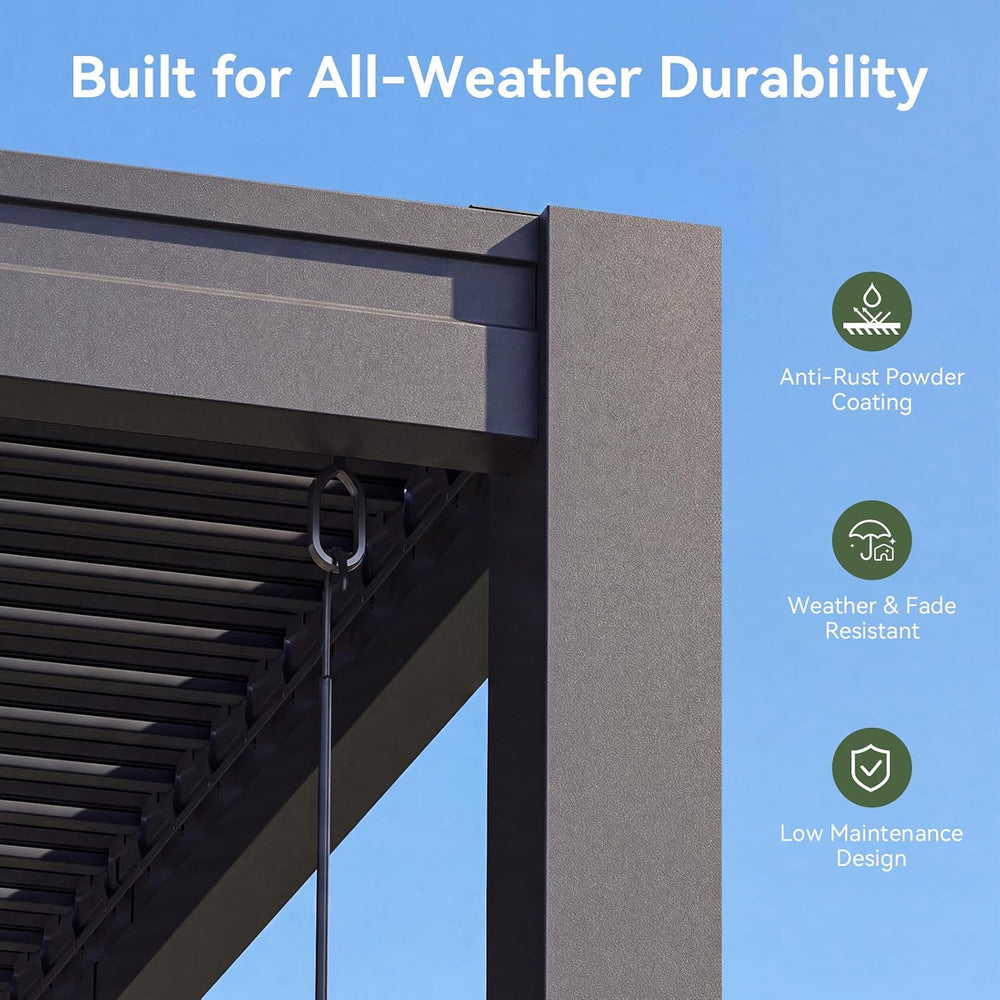 Aoxun Wall Mounted Pergola 10x12 Louvered pergola with Slight Slope Roof