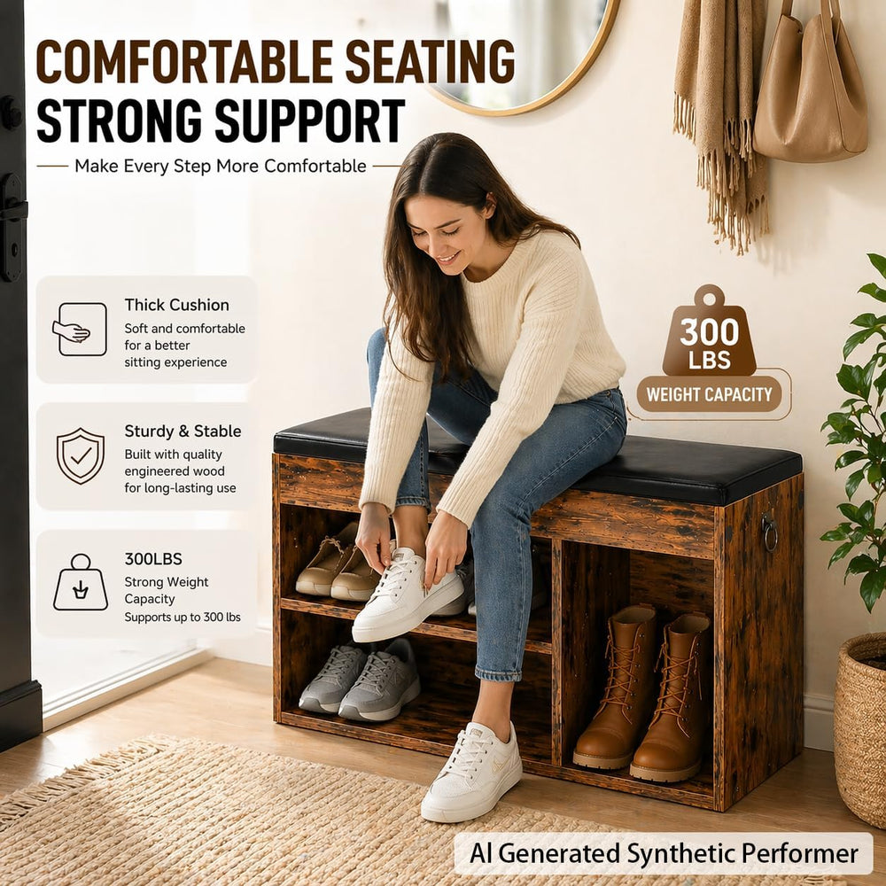 HOOBRO Shoe Storage Bench with Cushion, 32.3'' Entryway Bench with Li...