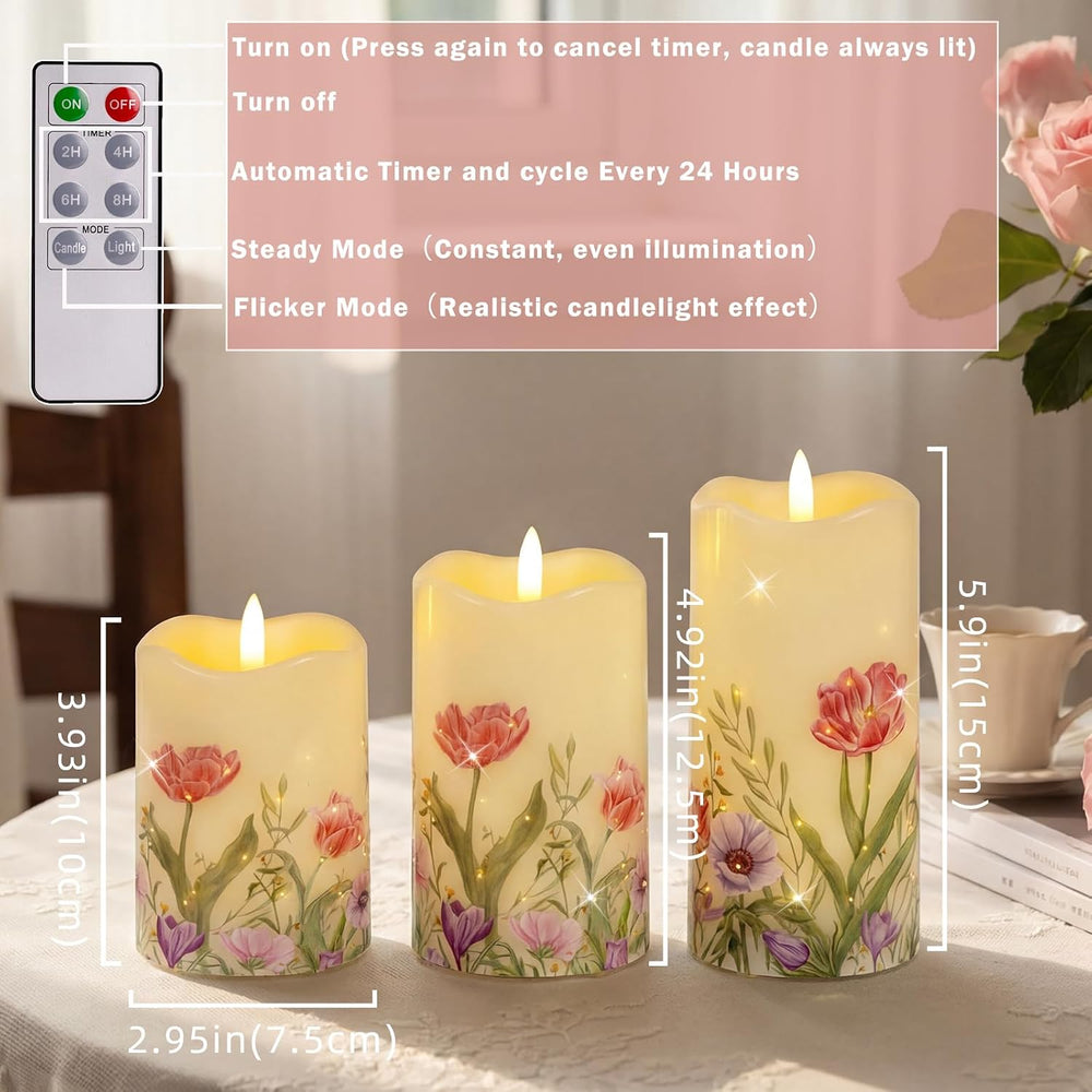 Flameless Candles, Battery Operated Floral Candles With Remote, Decorations
