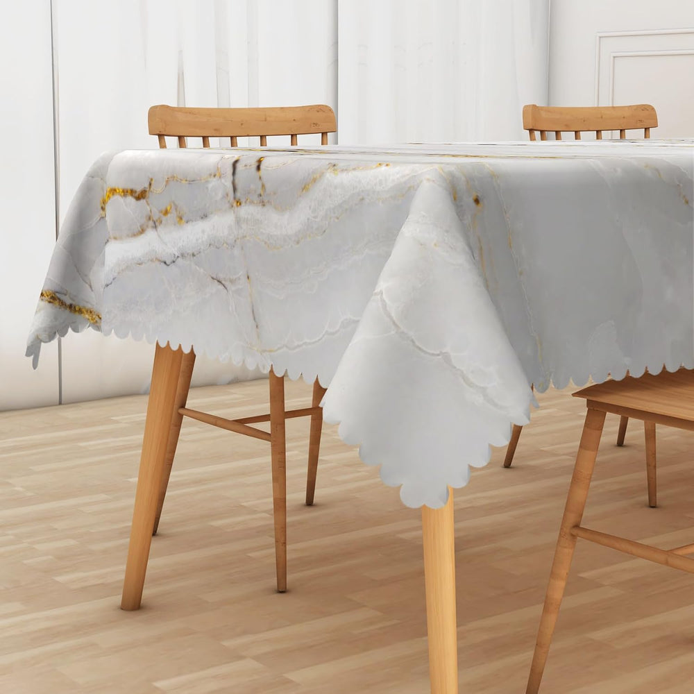 Grey Gold Marble Rectangle Tablecloth, 60x140 Inch Abstract Modern Gold Crack...