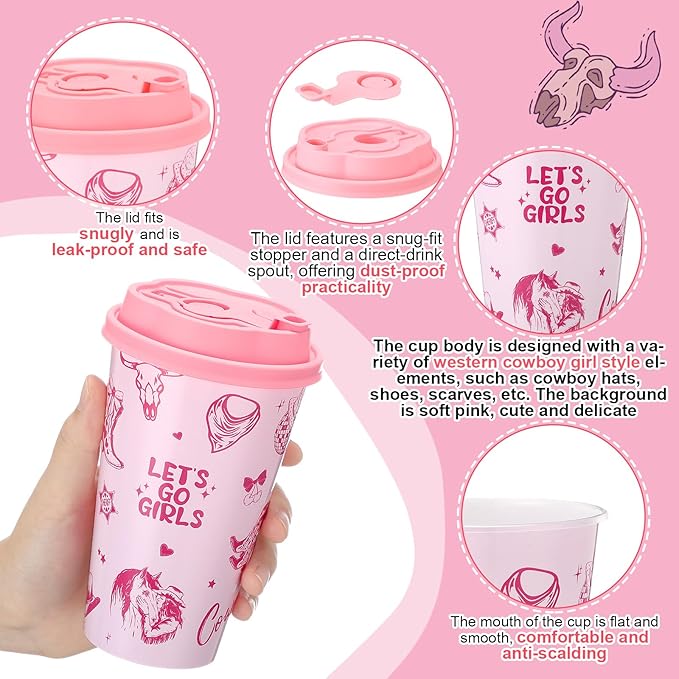 Yungyan 36 Sets Pink Cowgirl Party Favors Goodie Cups with Lids and Straws fo...