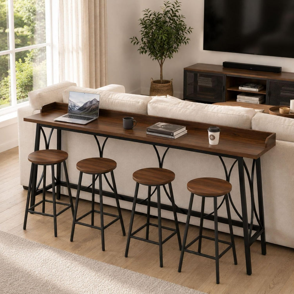 Karl home 82.3" Bar Table, Counter Height Table with Back Rail, Brown