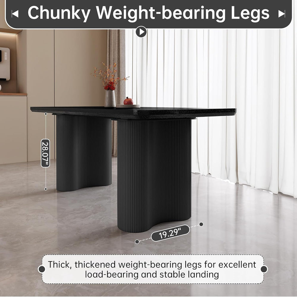 62.99" Modern Rectangular Dining Table for 4–6, Mid-Century Black Kitche...