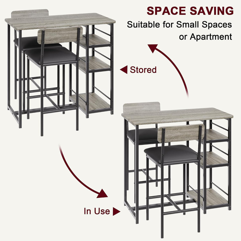CABIHOME Dining Table Set for 2, Kitchen Table and Upholstered Chairs for 2, ...