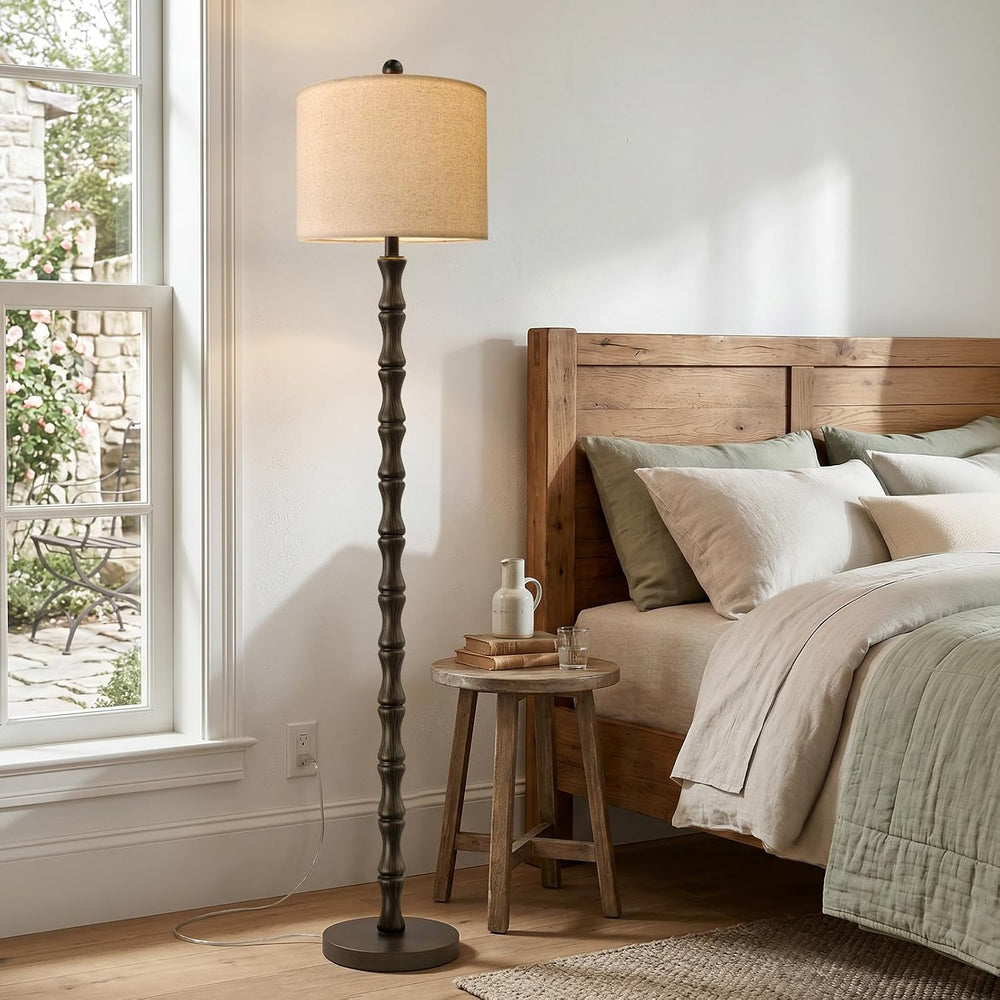 62" Farmhouse Floor Lamp for Living Room, Rustic Standing Lamp with Line...