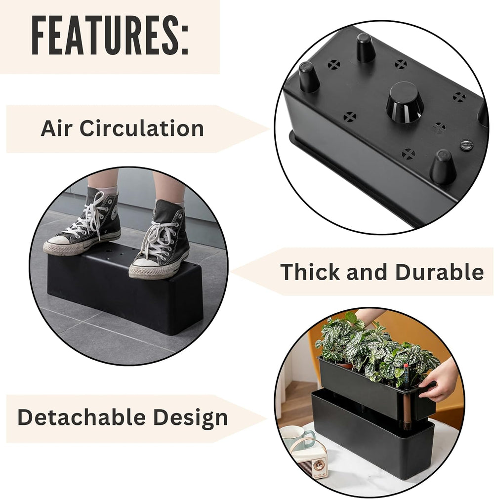 LaLaGreen Railing Planter Boxes (16 Inch, 2 Pack) Black Rectangular Plastic W...
