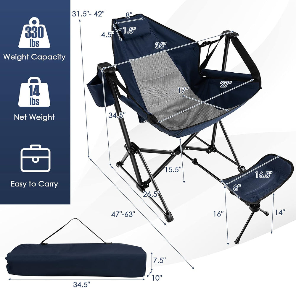 GIANTEX Outdoor Hammock Camping Chair - Rocking Chair with Removable Footrest...