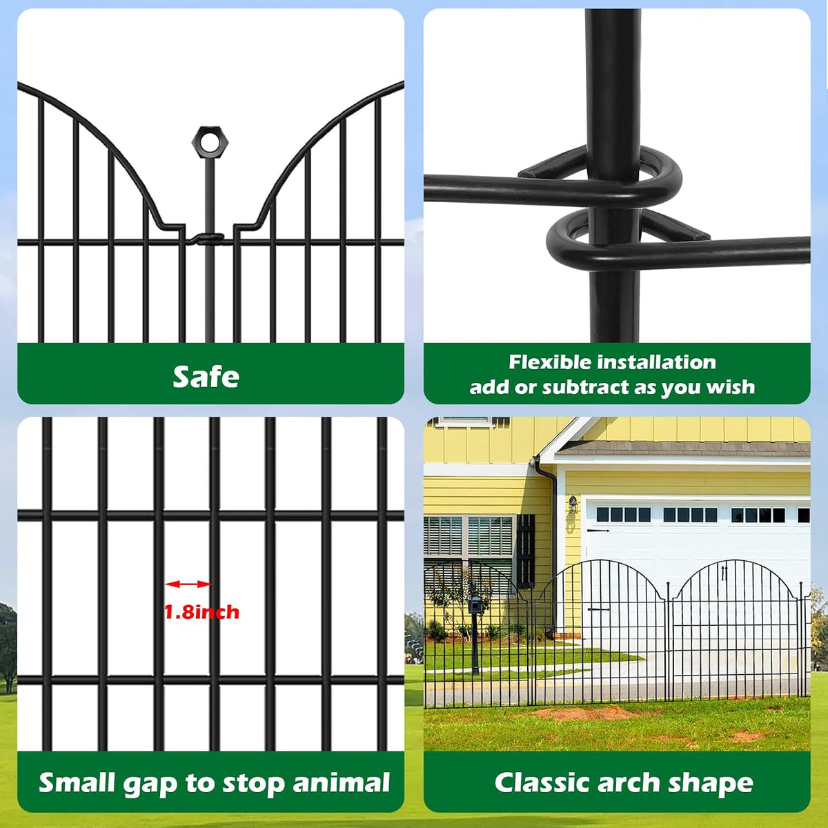 10 panels no dig decorative outdoor garden fence, side view