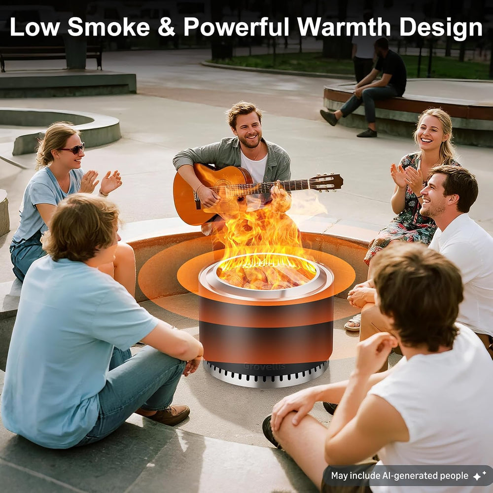 27 inch Smokeless Fire Pit with Waterproof Cover & Fire Poker