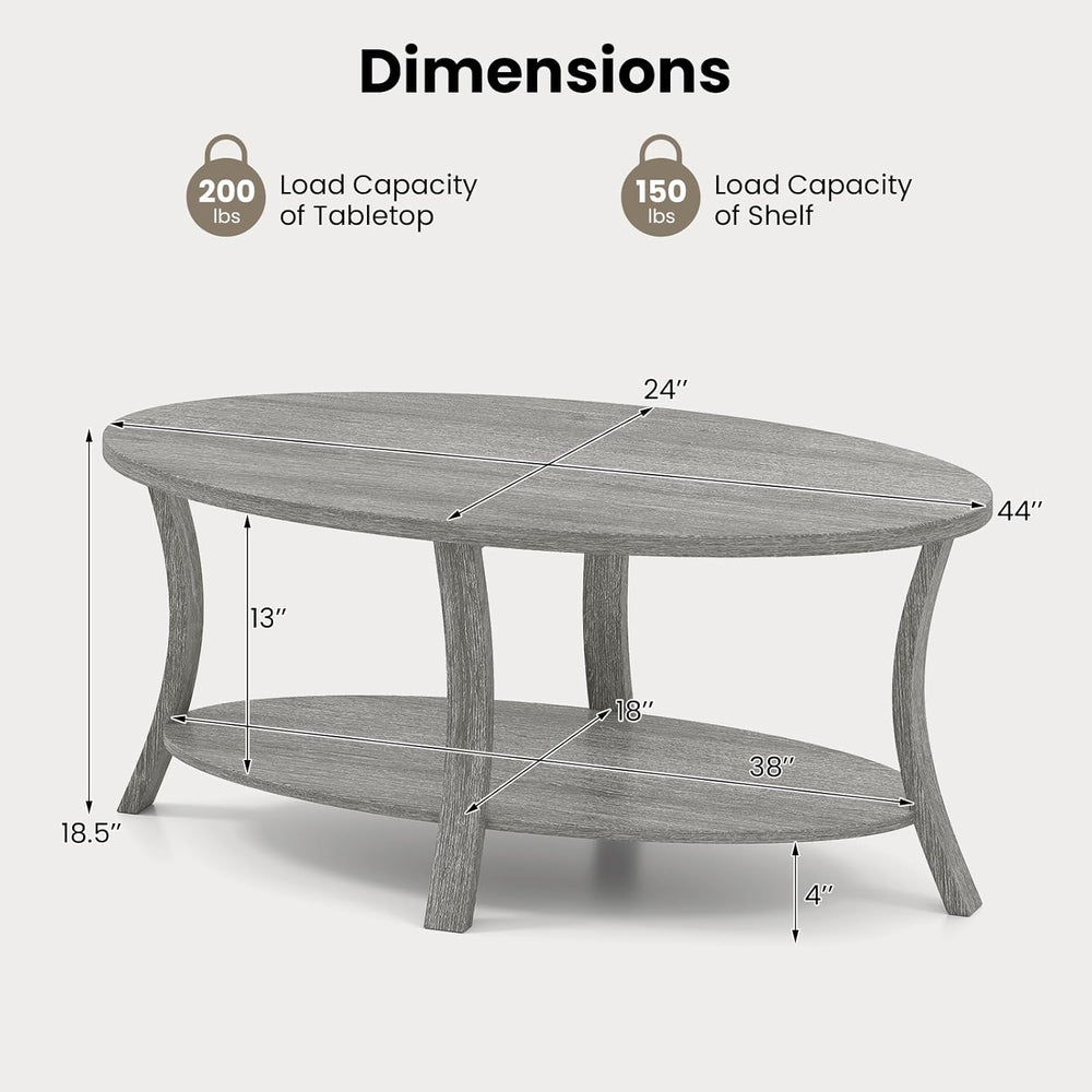 GIANTEX 44 Inch Oval Coffee Table, 2-Tier Center Table with Storage Shelf &am...