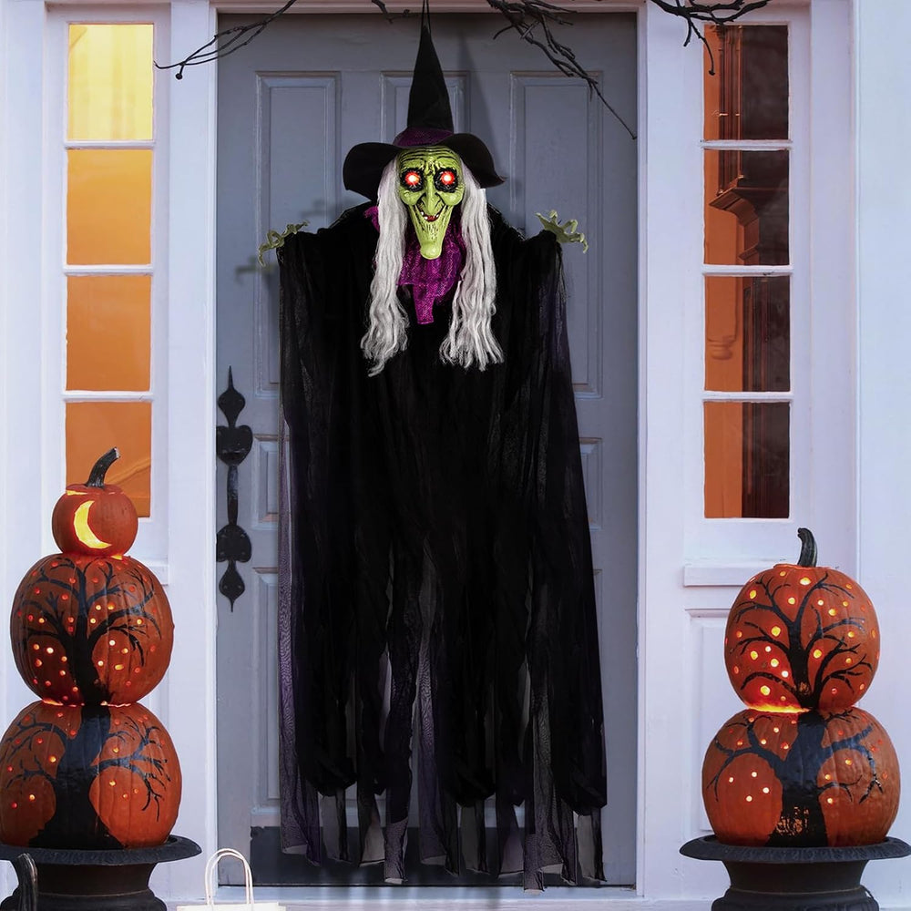 59” Halloween Hanging Animated Witch Decoration with Sound Activated