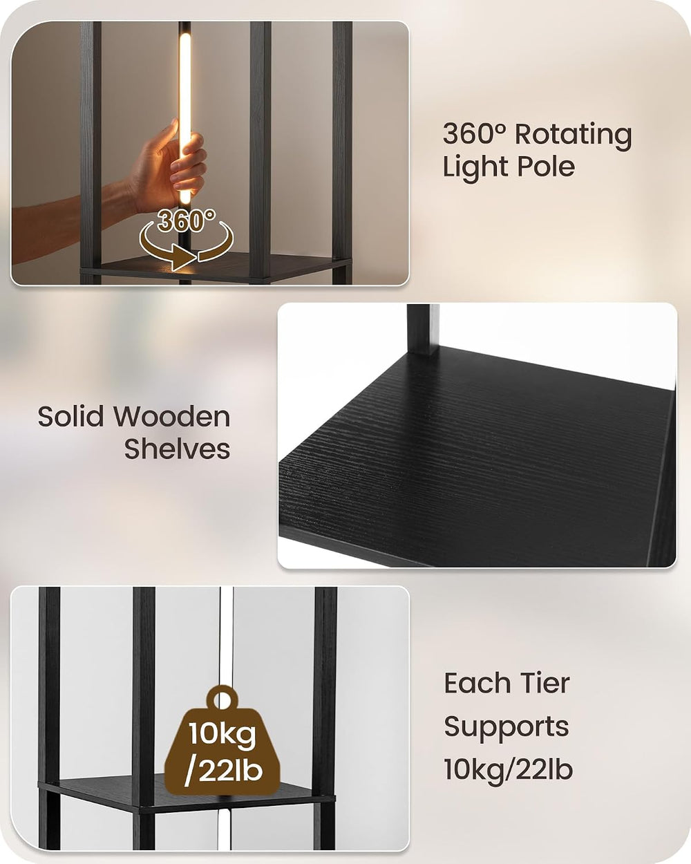 64.2" Display Shelf with Light, Modern Corner Floor Lamp with Shelves, 3...