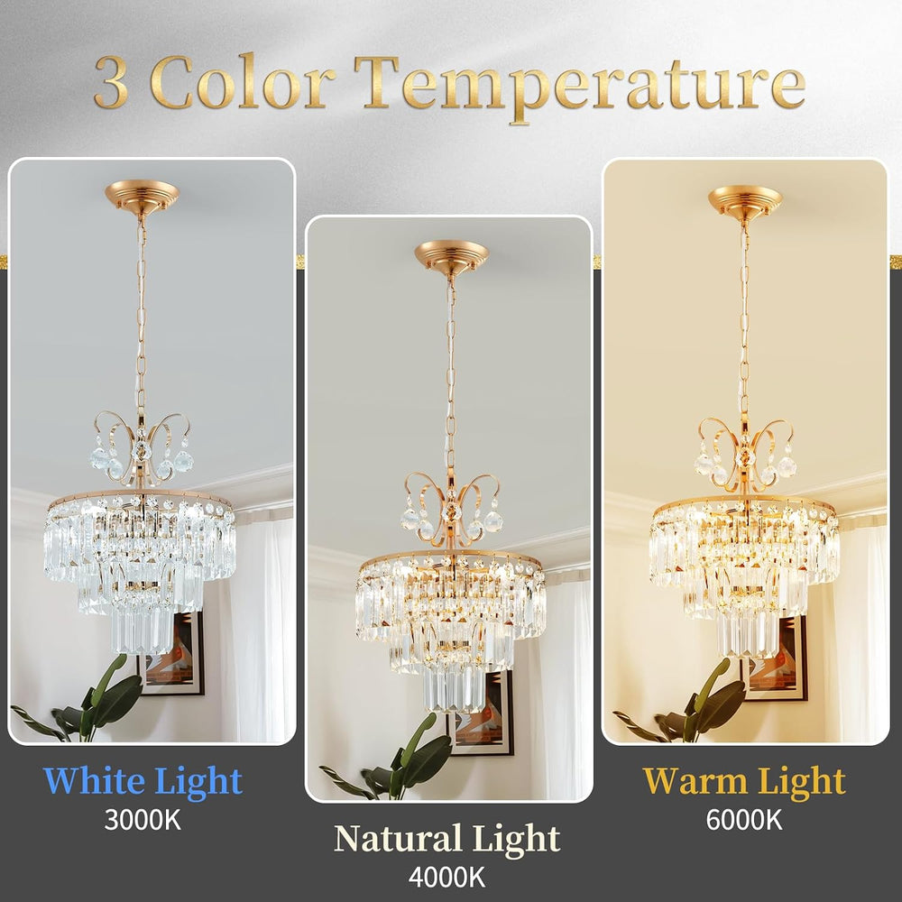3-Light Gold Crystal Chandelier,Modern 3 Tier Semi Flush Mount Chandelier wit...