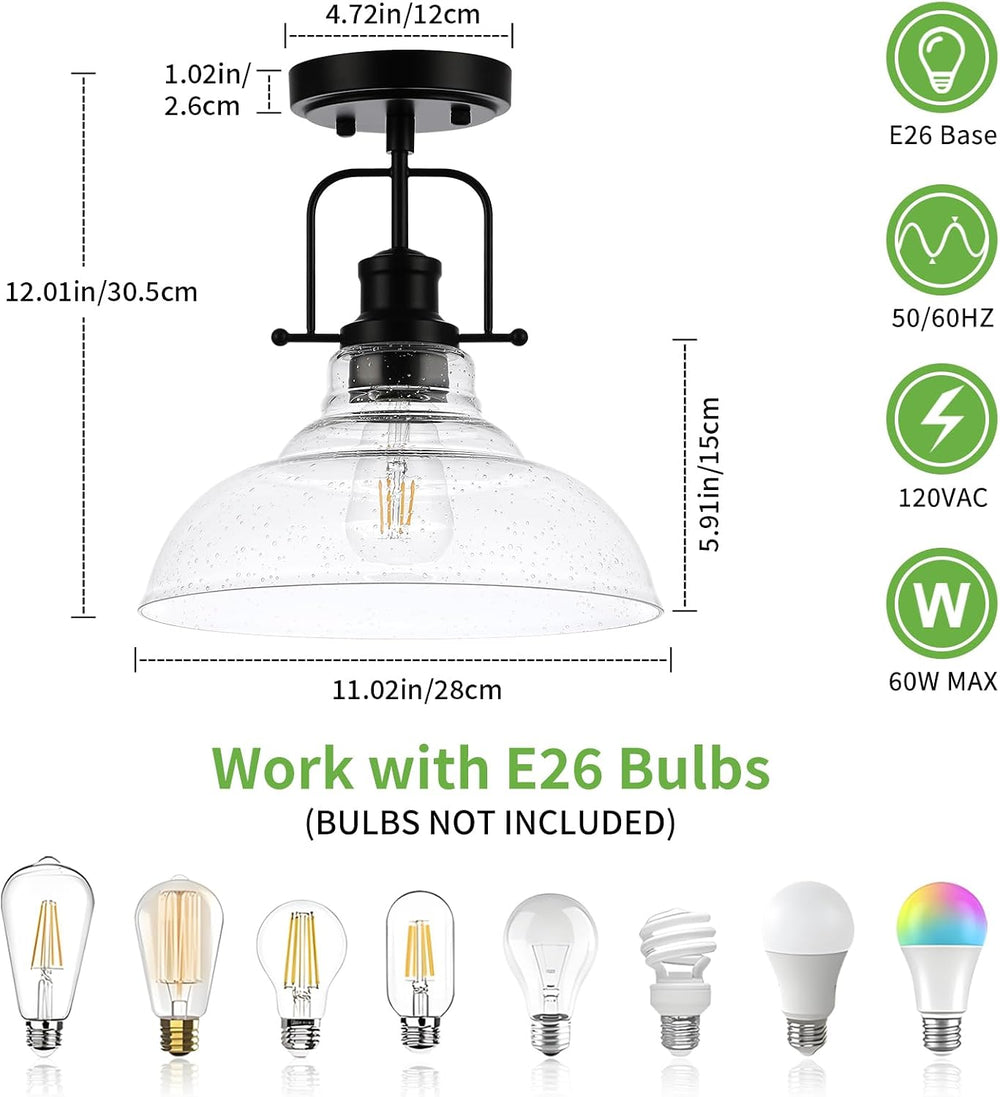 WILON Black Semi Flush Mount Ceiling Lights, Kitchen Lighting Fixtures with S...