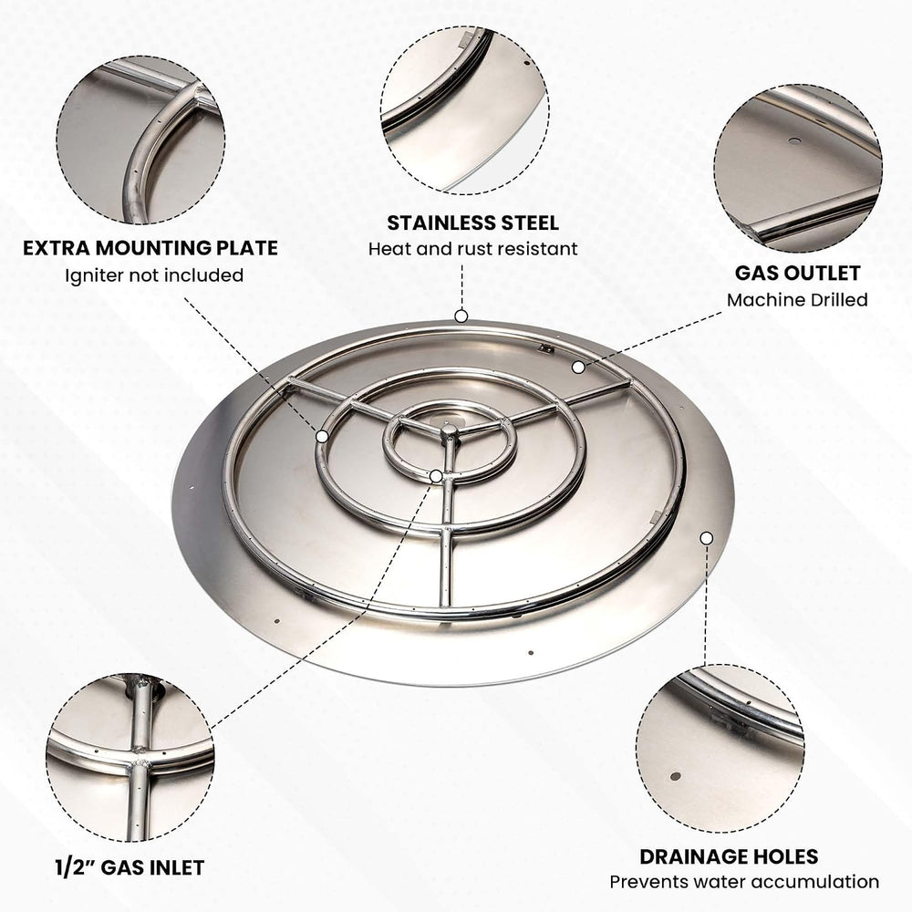 Stainless Steel Fire Pit Burner Pan Kit, NG, 36-Inch Burner Pan