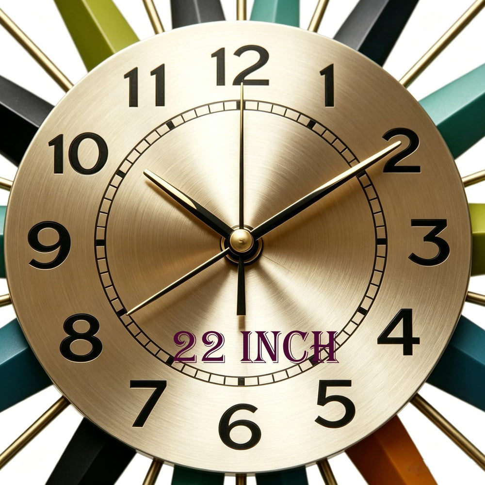 22 Inch Mid-Century Style Metal Crystal Wall Clock, Star-Shaped Silent Decora...