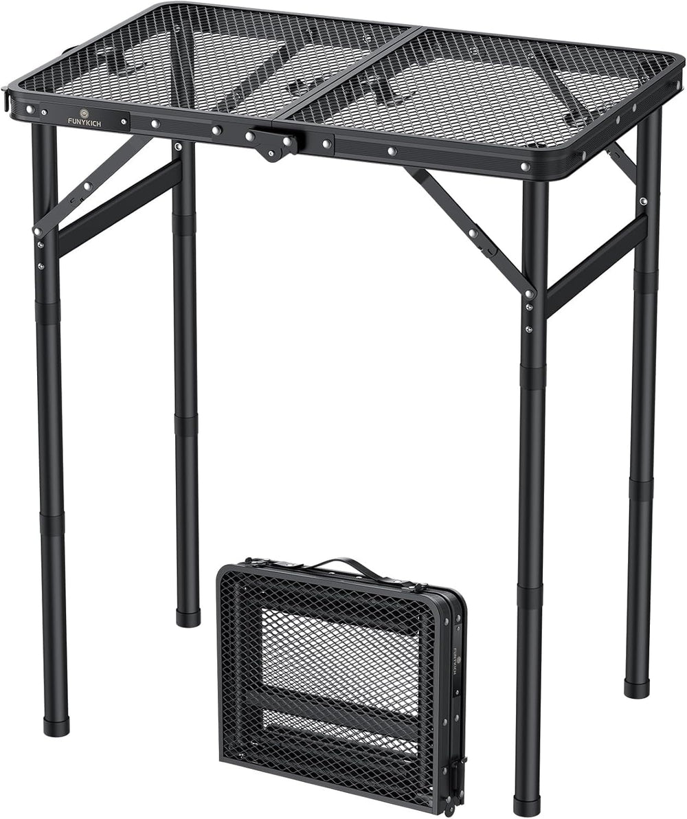 FUNYKICH Folding Grill Table for Outside, 3 Height Adjustable Portable Campin...