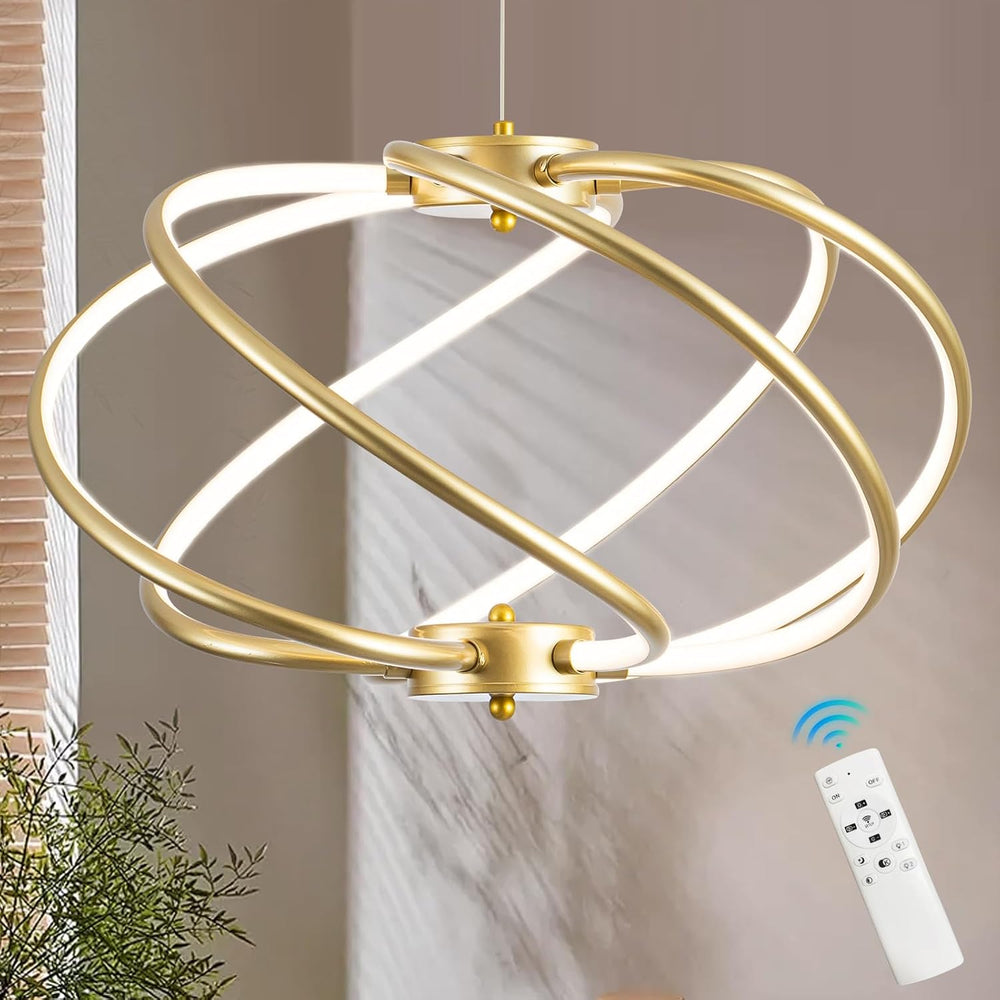 Gold Modern Chandelier with Remote Control, 48W 3-Color Temperature Dimmable ...