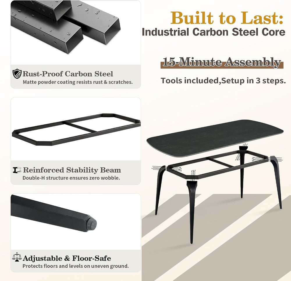 7 Piece Dining Table Set,63" Sintered Stone Table Set for 6,Rectangular ...