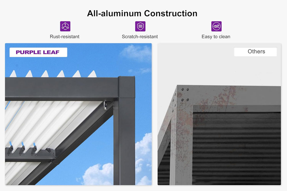PURPLE LEAF Louvered Pergola 11' x 18' White Roof Aluminum Frame for ...
