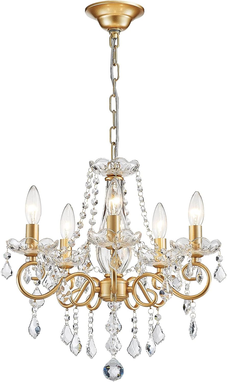 ANJIADENGSHI Mini Crystal Chandelier K9 Crystal Gold Chandelier for Living Ro...