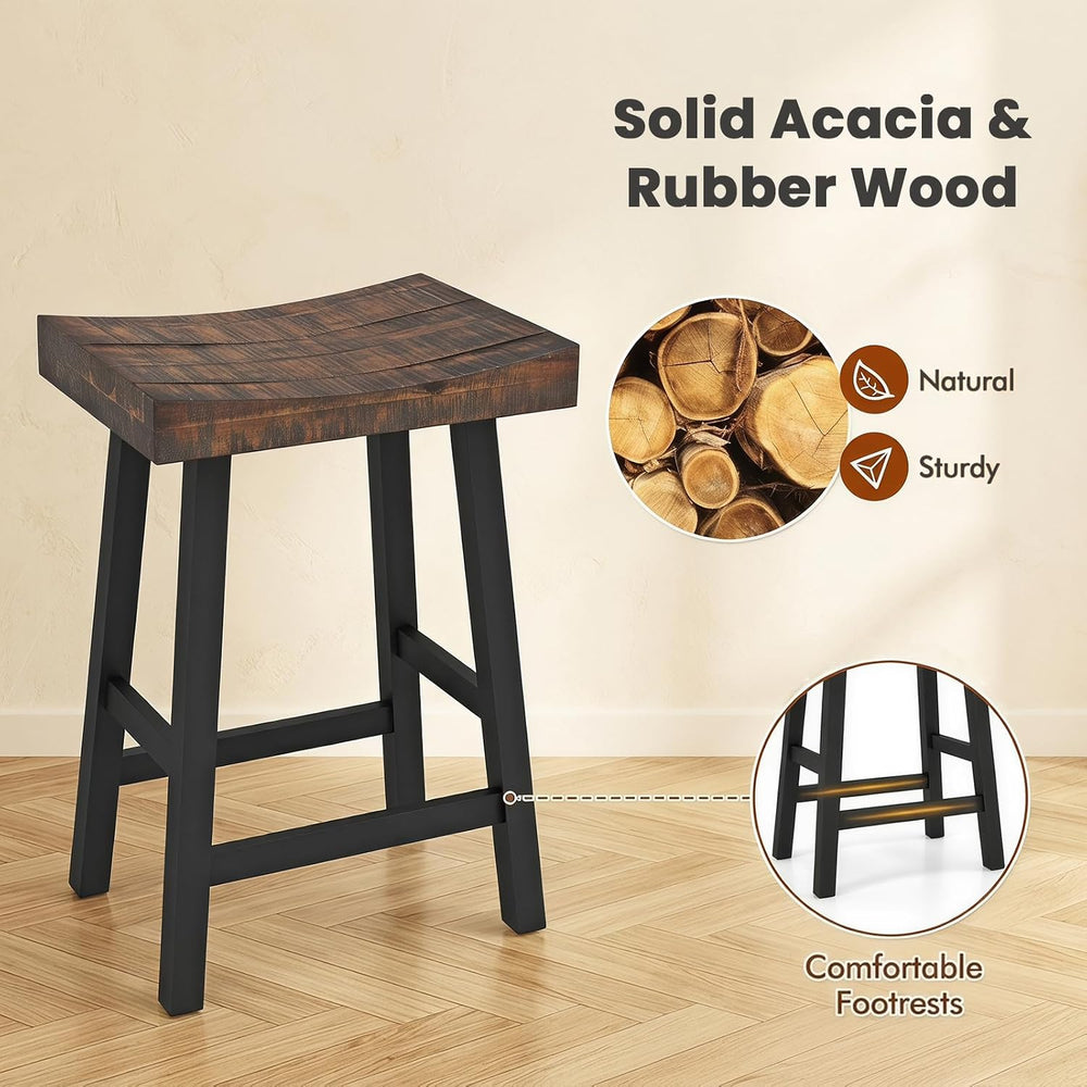 COSTWAY 24-inch Wooden Saddle Stools Set of 4 with Curved Seat Surface