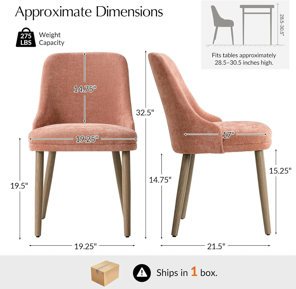 HULALA HOME Dining Chairs Set of 2, Coral Fabric Upholstered Dining Room Chai...