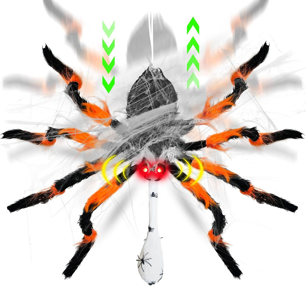 44" Halloween Animatronic Giant Hanging Spider Move Up & Down with E...