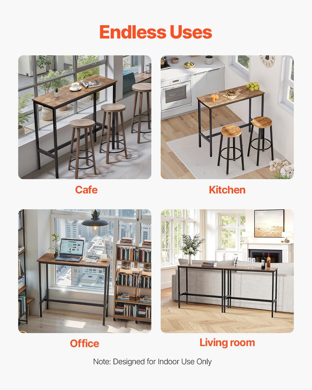 VEVOR Bar Table, Sturdy Metal Frame High Top Pub Table, Narrow Long Kitchen D...