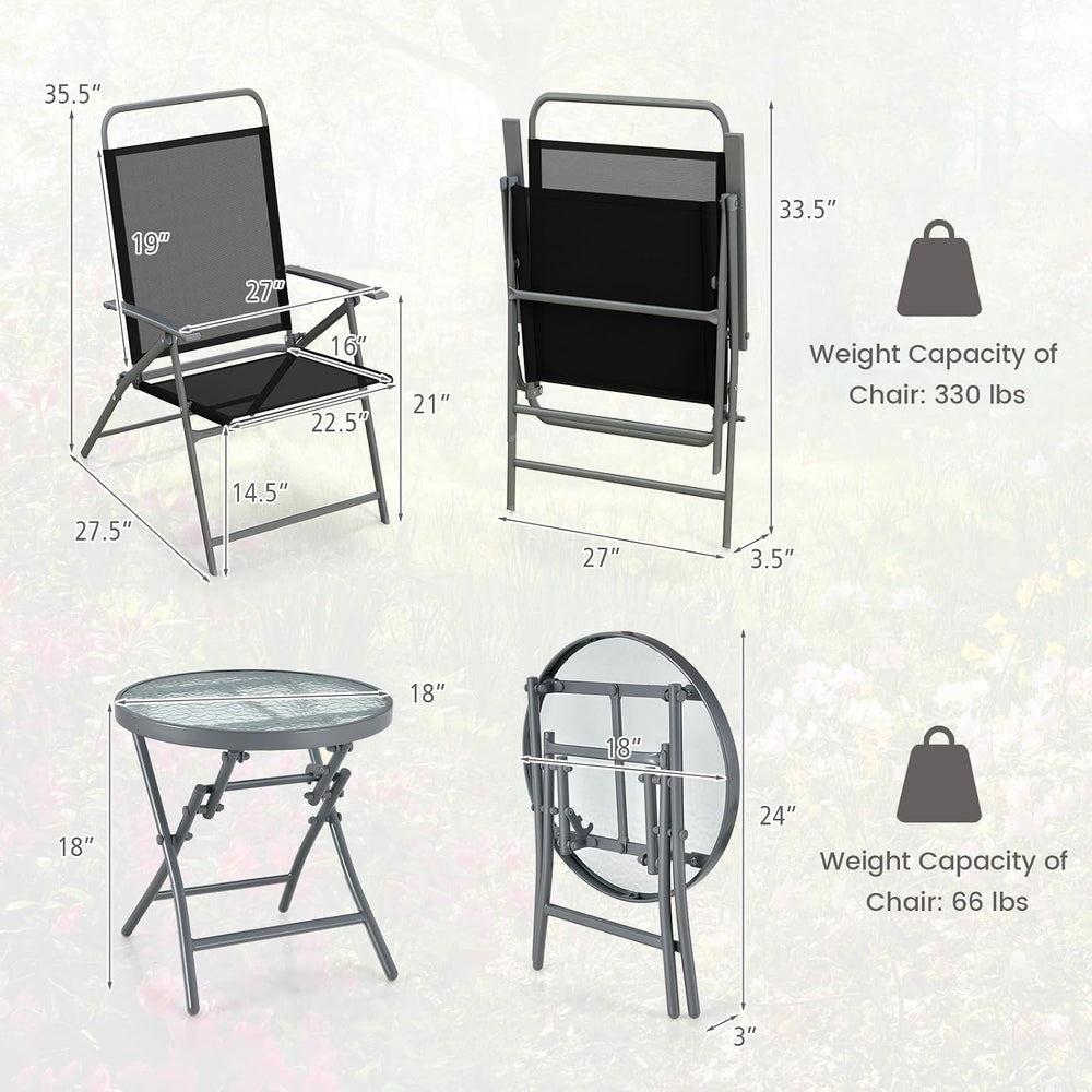 Giantex 3PCS Patio Bistro Set, Folding Outdoor Patio Table Set with 2 Foldabl...