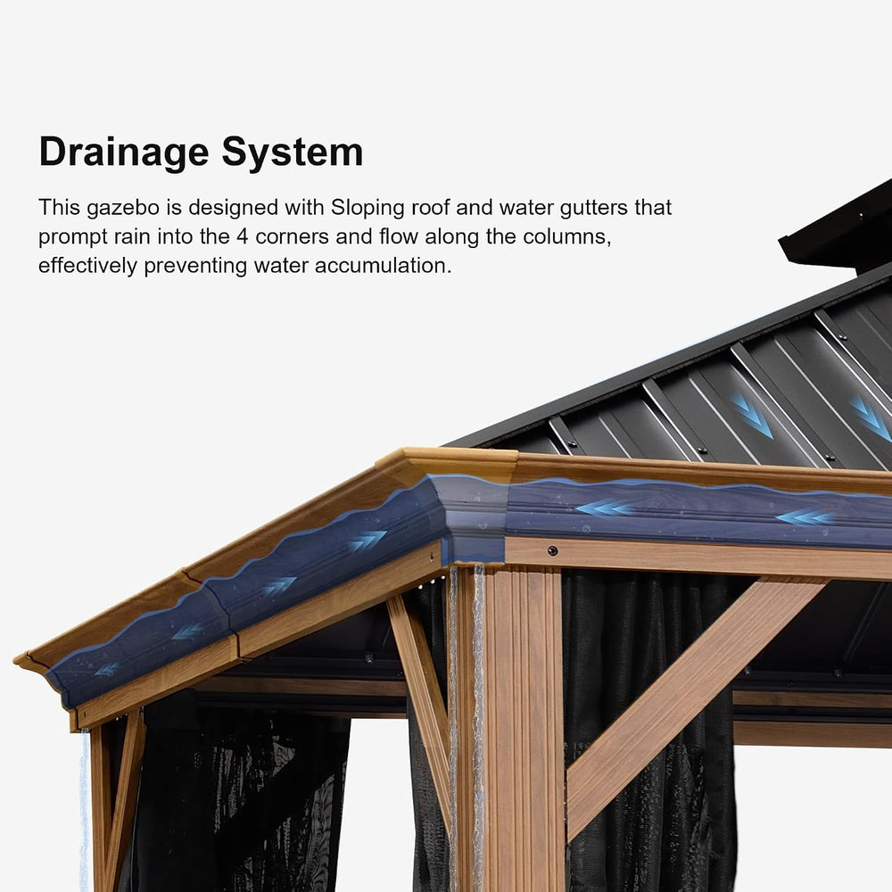 PURPLE LEAF Outdoor Gazebo 12' x 16' with Light Drainage System, Wood...