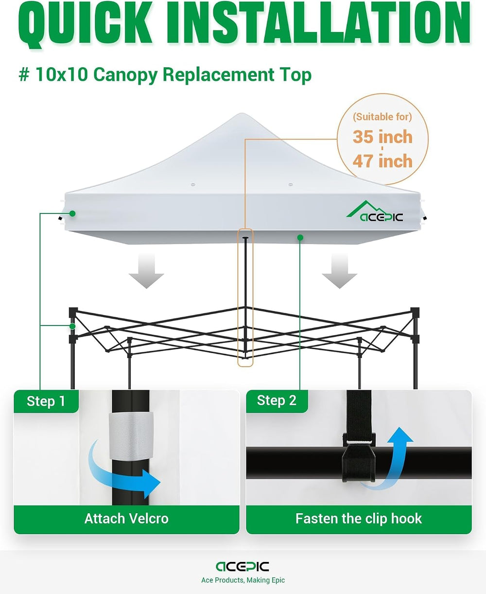 ACEPIC Heavy Duty 10x10 Peak Pole Canopy Replacement Top (Gray, Top Only)