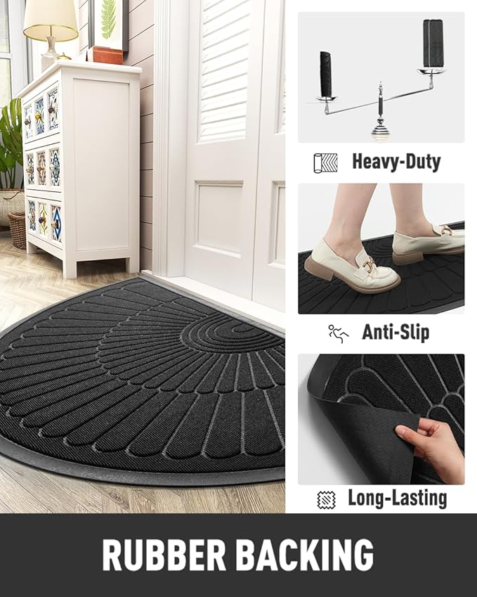 tchdio Door Mat Outdoor Indoor Entrance Doormat-Semicircular Durable Rubber N...