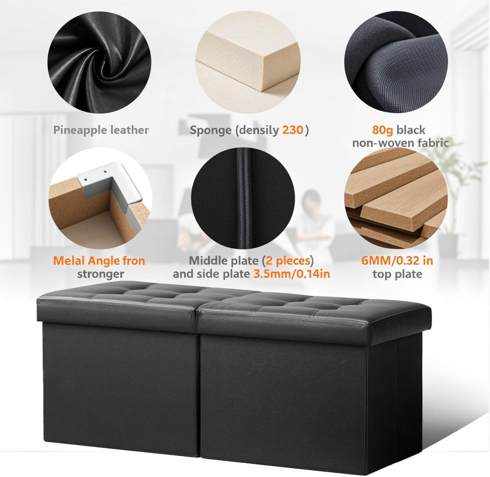 AmasSmile Footrest Ottoman Storage Bench,34" Leather Folding Chest,Black