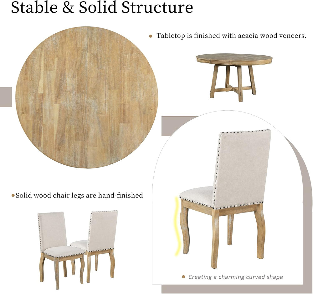 Harper & Bright Designs 5-Piece Farmhouse Extendable Round Dining Table a...