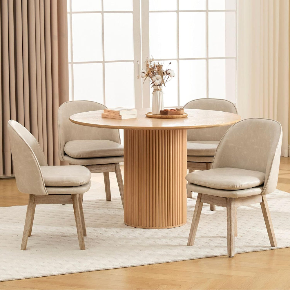 ROCITY Swivel Dining Chairs Set of 6, Faux Leather Kitchen Chairs with Solid ...