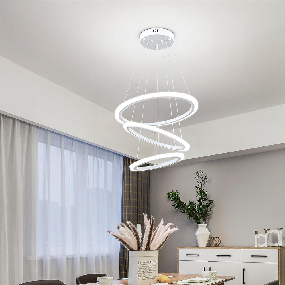 O'NEELDY Modern LED Chandeliers White Pendant Light Fixture 3 Ring Flush ...