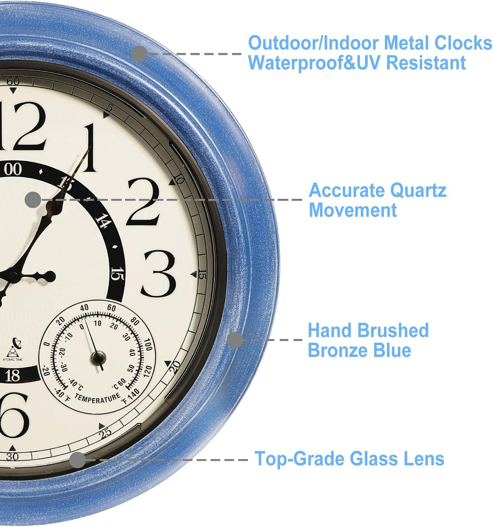 18-Inch Outdoor Wall Clock with Thermometer Hygromete