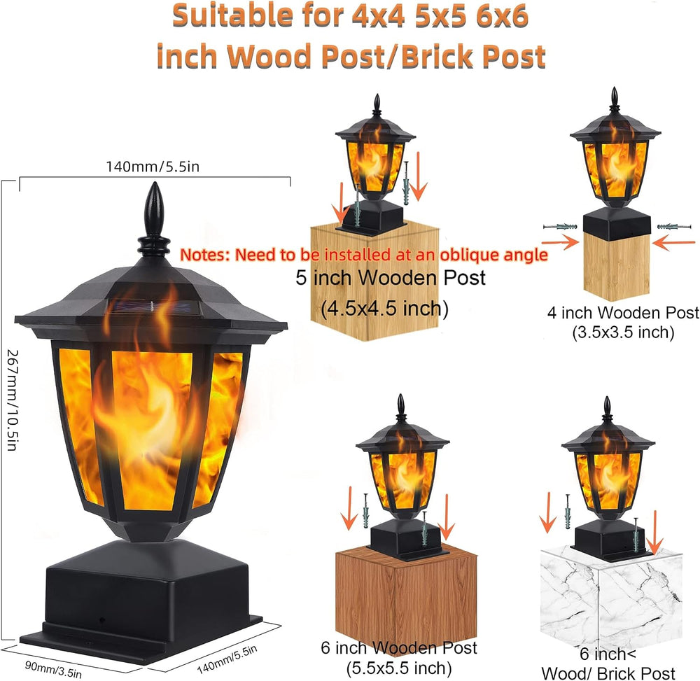 Dynaming Solar Flame Post Lights Outdoor, Solar Powered Lamps Fence Post Cap ...