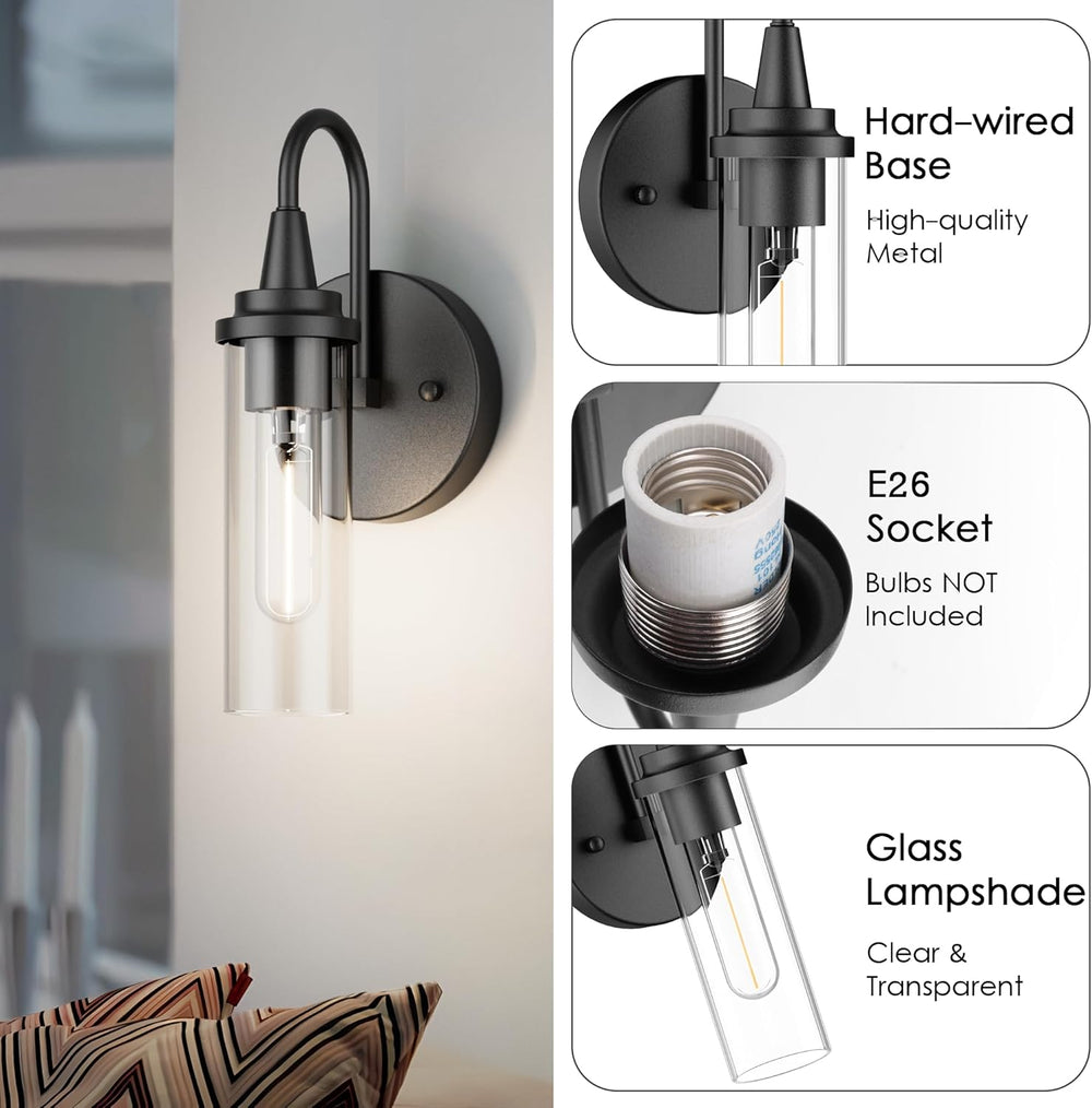 Aipsun Black Wall Sconces Set of Two, Sconces Wall Lighting Hardwired Wall Sc...