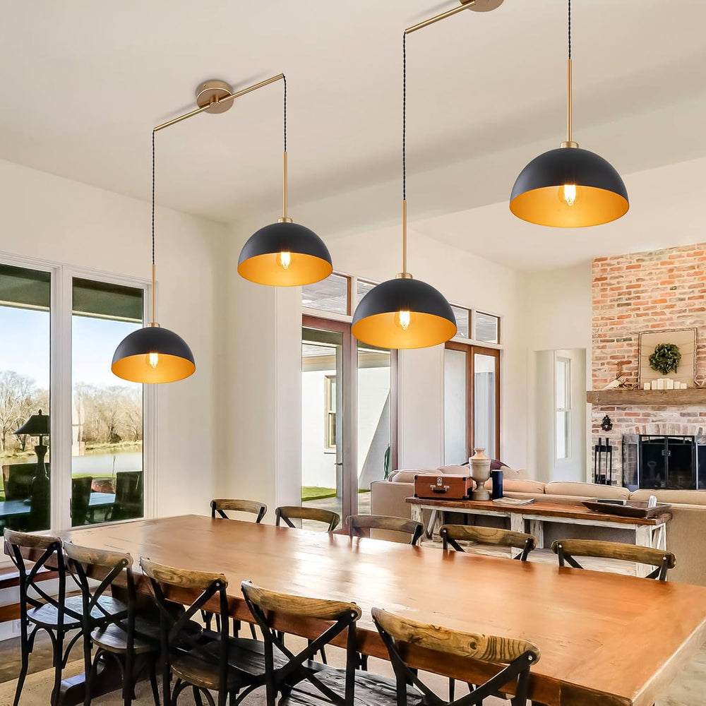 2 Light Black and Gold Dome Pendant Lights Kitchen Island
